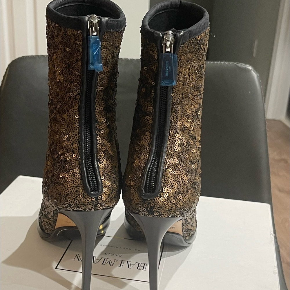 Balmain Bronze/gold and black Sequins booties - Picture 4 of 5